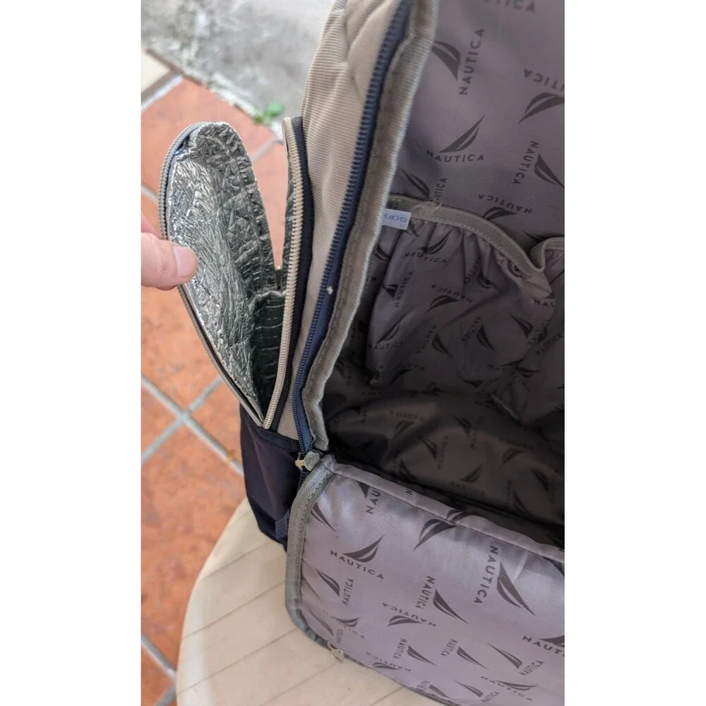 Nautica Backpack Blue Silver Insulated Drink Pockets Multi Compartment Kids Logo